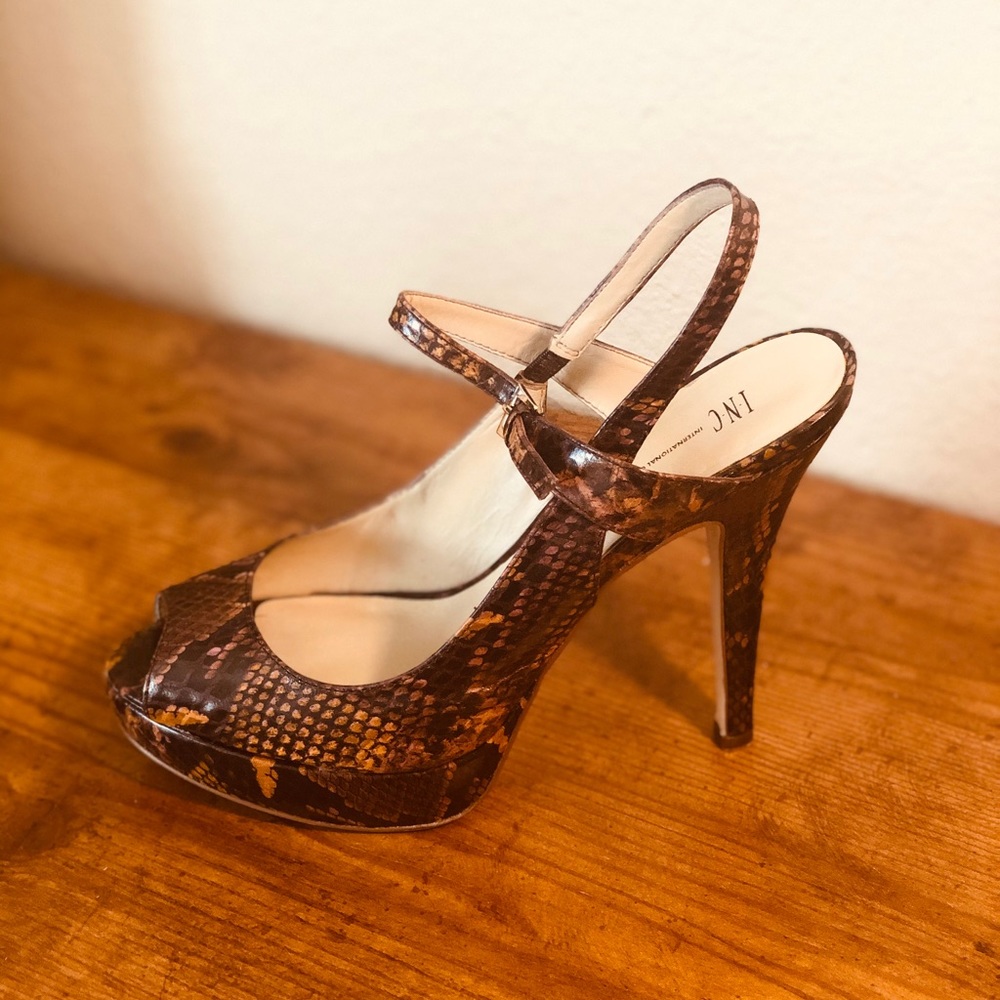 INC Snakeskin Slingback Heels 9